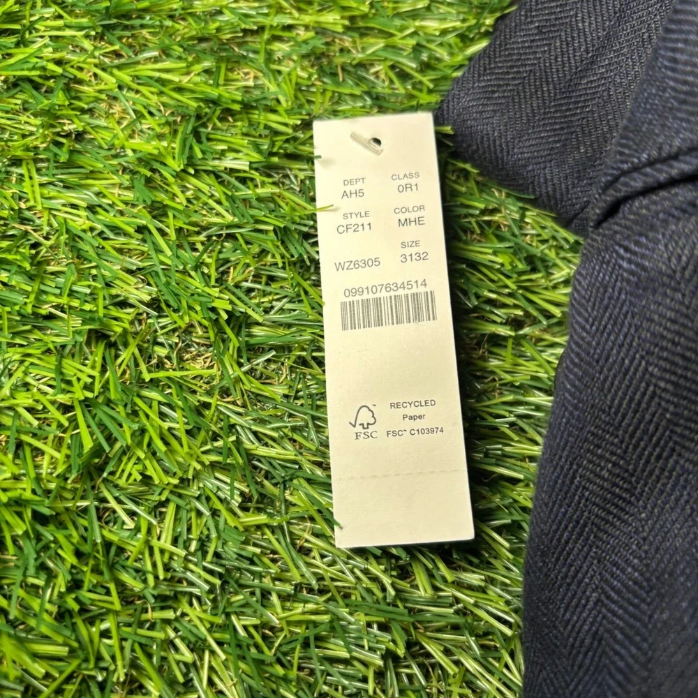 J.Crew Mens Navy Herringbone 100% Linen Pleated Dress Pants CF211 31x32 NWT
